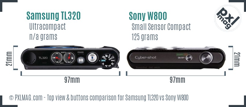 Samsung TL320 vs Sony W800 top view buttons comparison