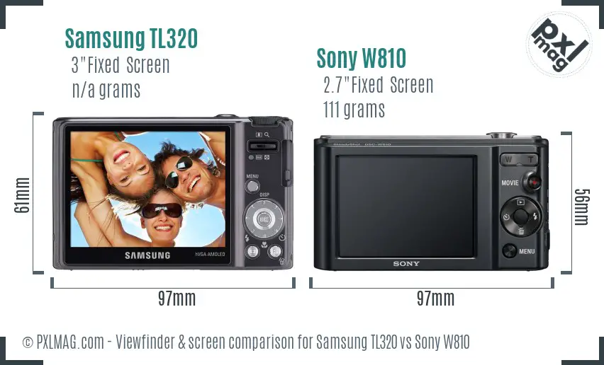 Samsung TL320 vs Sony W810 Screen and Viewfinder comparison
