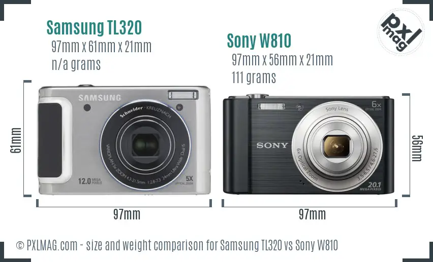 Samsung TL320 vs Sony W810 size comparison