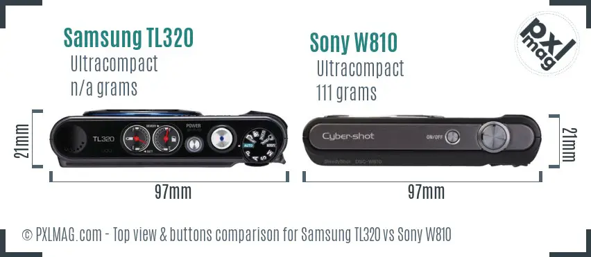 Samsung TL320 vs Sony W810 top view buttons comparison
