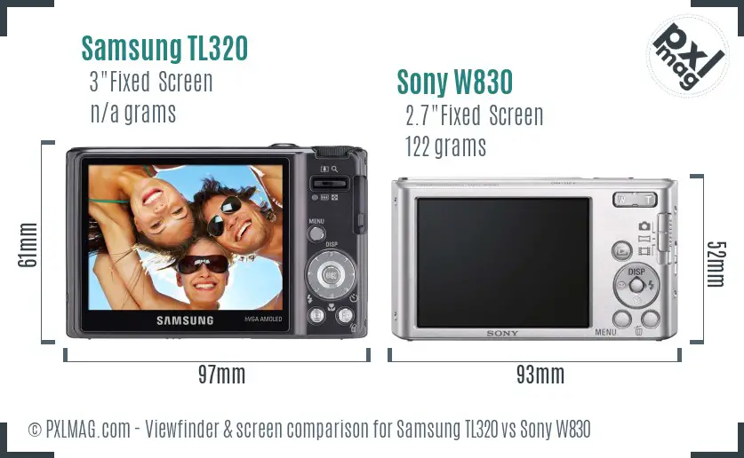 Samsung TL320 vs Sony W830 Screen and Viewfinder comparison