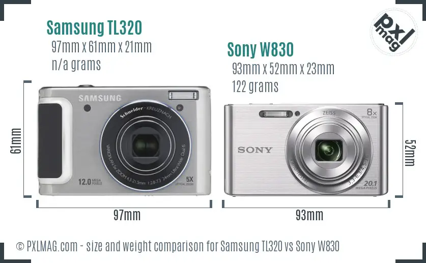 Samsung TL320 vs Sony W830 size comparison