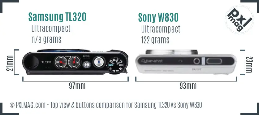 Samsung TL320 vs Sony W830 top view buttons comparison