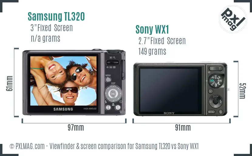 Samsung TL320 vs Sony WX1 Screen and Viewfinder comparison
