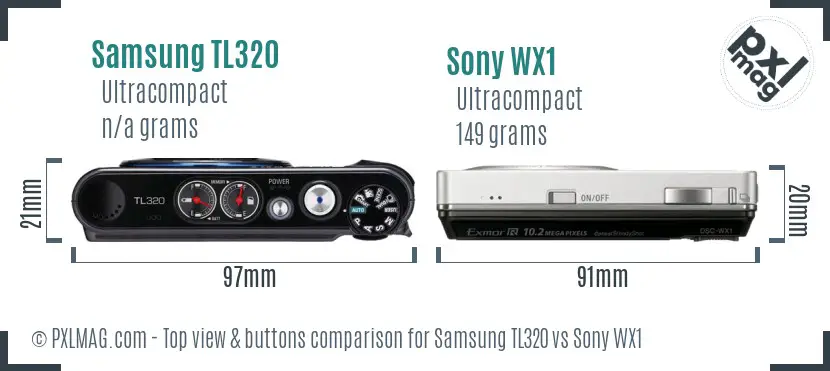 Samsung TL320 vs Sony WX1 top view buttons comparison