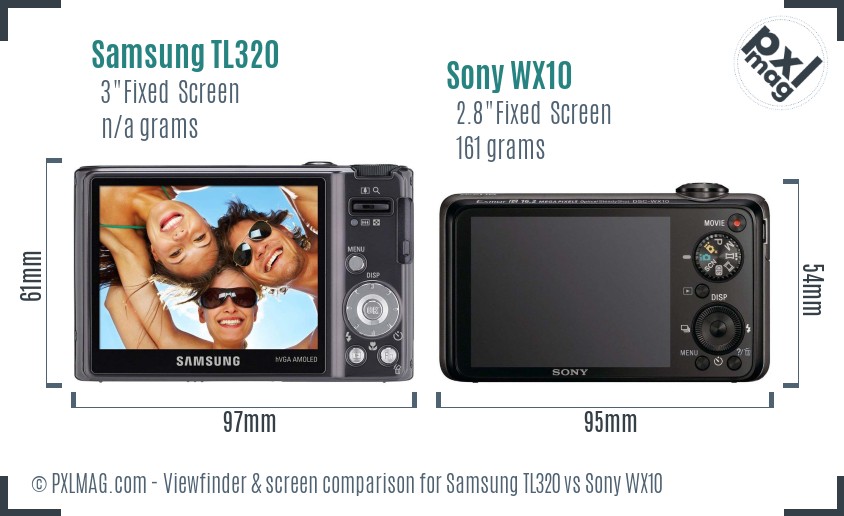 Samsung TL320 vs Sony WX10 Screen and Viewfinder comparison