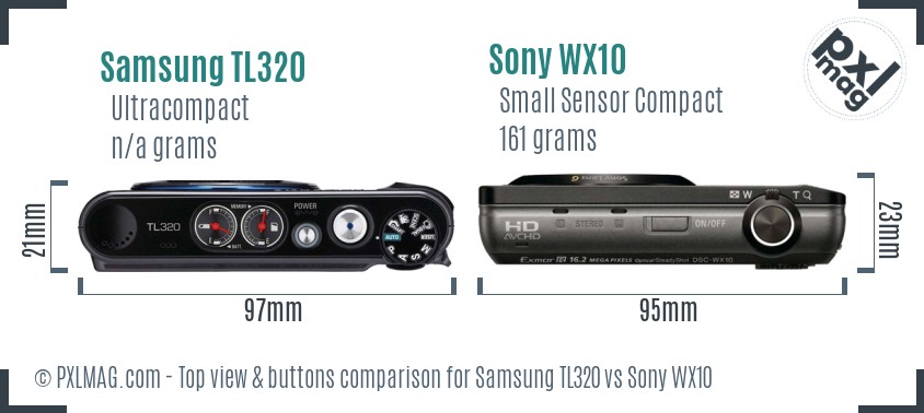 Samsung TL320 vs Sony WX10 top view buttons comparison