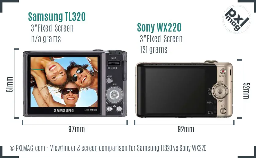 Samsung TL320 vs Sony WX220 Screen and Viewfinder comparison