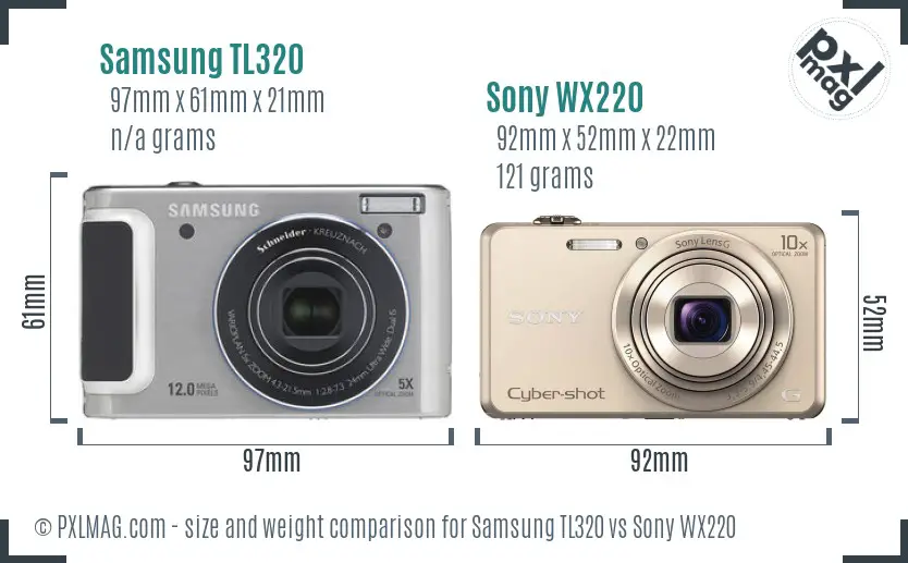 Samsung TL320 vs Sony WX220 size comparison