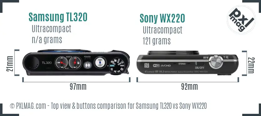 Samsung TL320 vs Sony WX220 top view buttons comparison