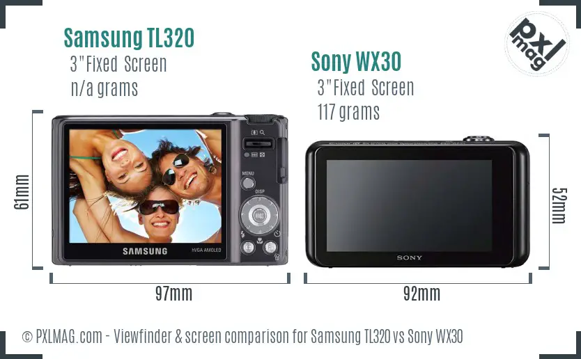 Samsung TL320 vs Sony WX30 Screen and Viewfinder comparison