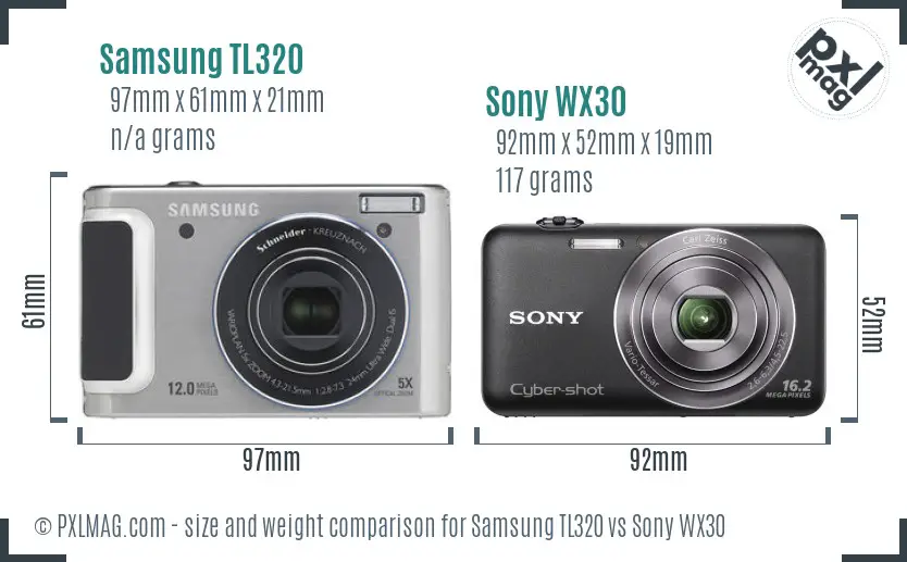 Samsung TL320 vs Sony WX30 size comparison