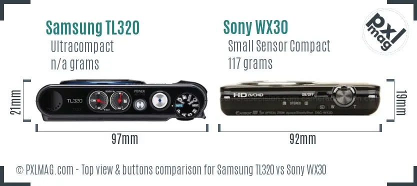 Samsung TL320 vs Sony WX30 top view buttons comparison