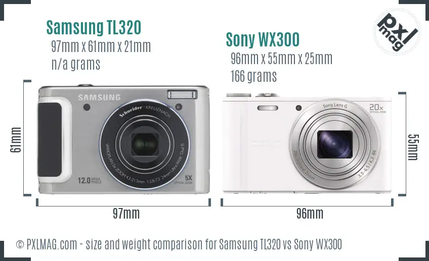 Samsung TL320 vs Sony WX300 size comparison