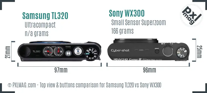 Samsung TL320 vs Sony WX300 top view buttons comparison