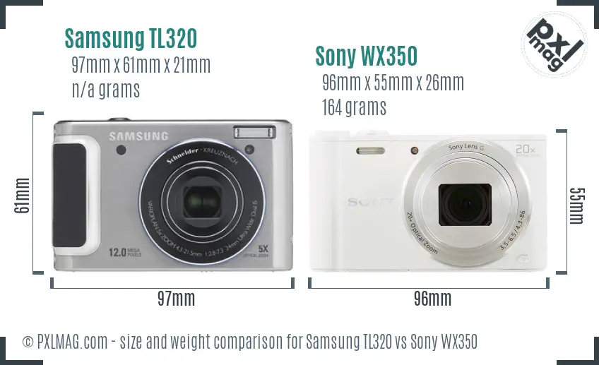 Samsung TL320 vs Sony WX350 size comparison