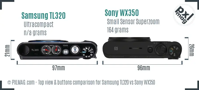 Samsung TL320 vs Sony WX350 top view buttons comparison