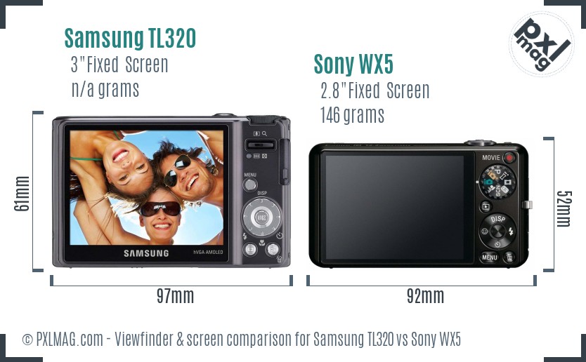 Samsung TL320 vs Sony WX5 Screen and Viewfinder comparison