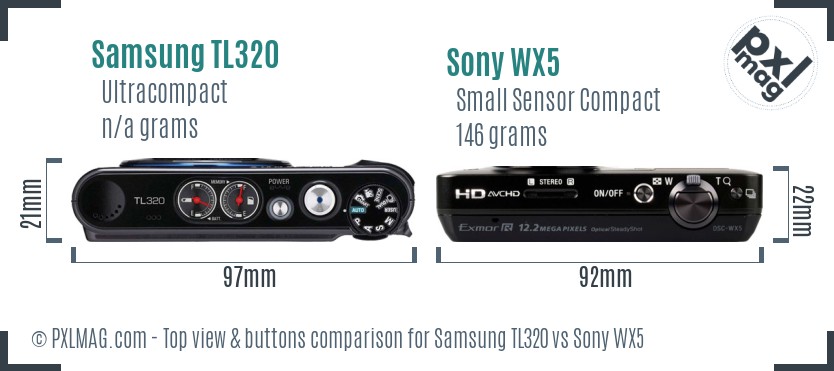 Samsung TL320 vs Sony WX5 top view buttons comparison