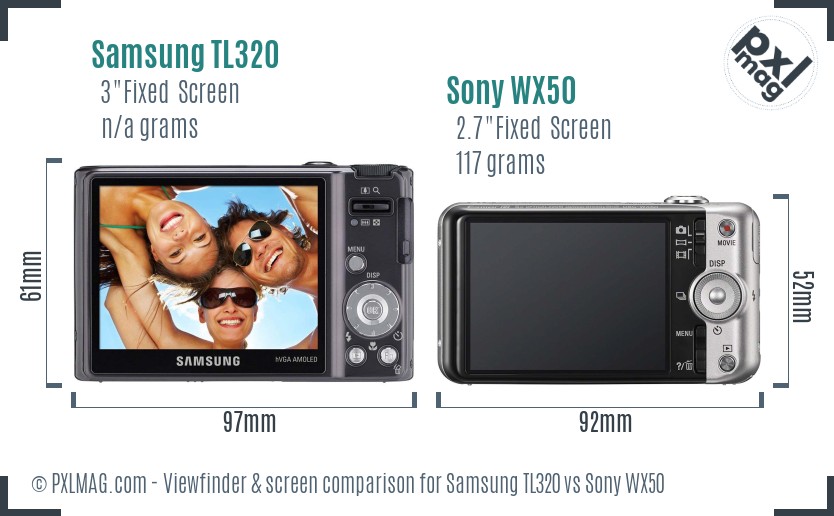 Samsung TL320 vs Sony WX50 Screen and Viewfinder comparison