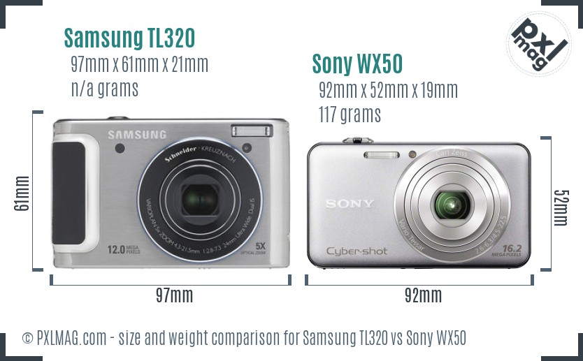 Samsung TL320 vs Sony WX50 size comparison