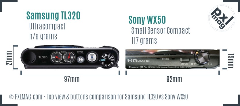 Samsung TL320 vs Sony WX50 top view buttons comparison