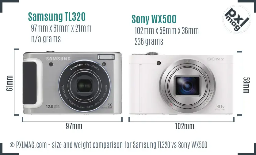 Samsung TL320 vs Sony WX500 size comparison Samsung TL320 vs Sony WX500 size comparison