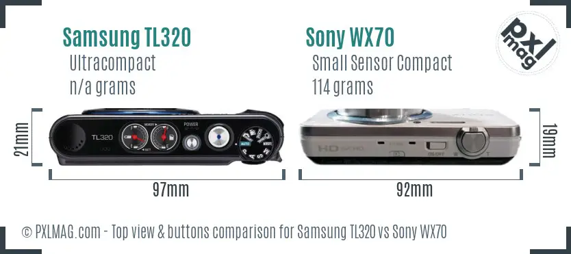 Samsung TL320 vs Sony WX70 top view buttons comparison Samsung TL320 vs Sony WX70 top view buttons comparison