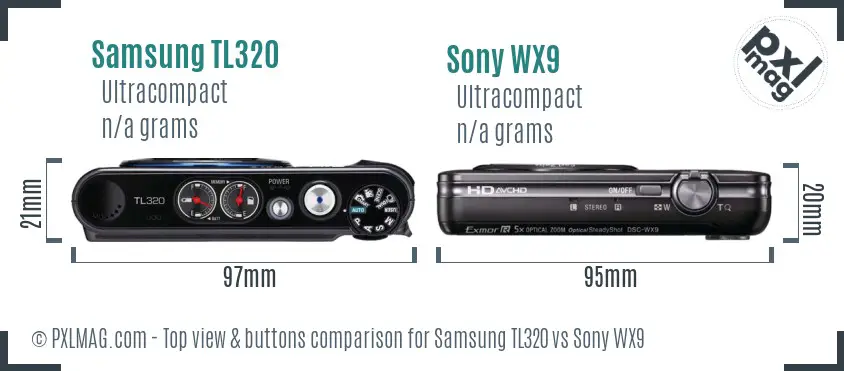 Samsung TL320 vs Sony WX9 top view buttons comparison