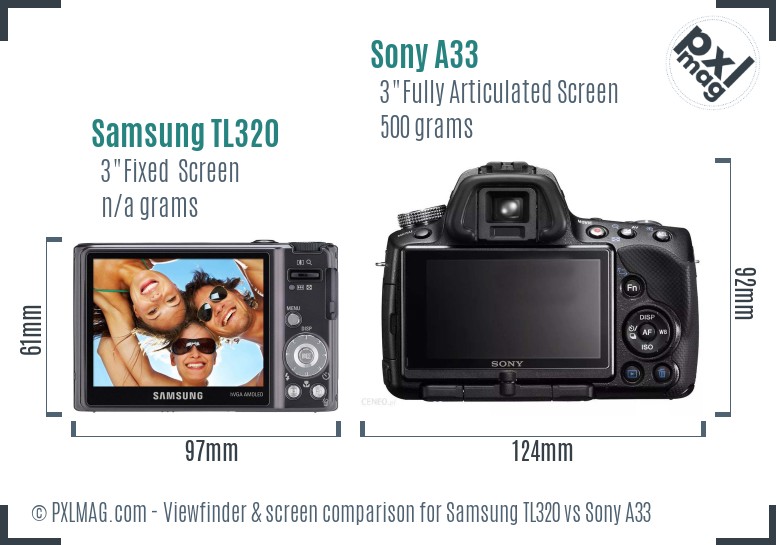 Samsung TL320 vs Sony A33 Screen and Viewfinder comparison
