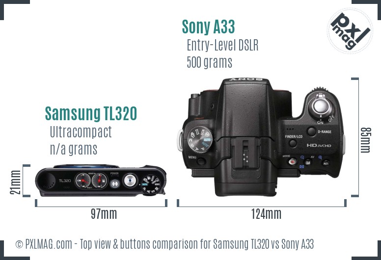 Samsung TL320 vs Sony A33 top view buttons comparison