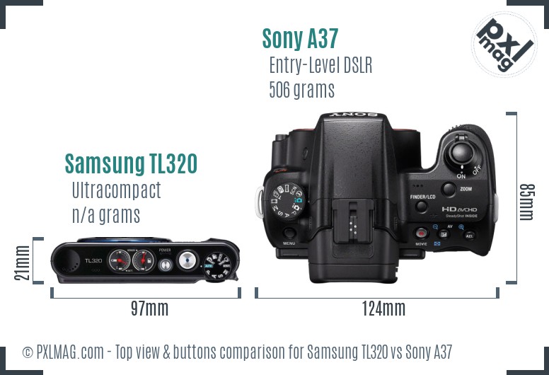 Samsung TL320 vs Sony A37 top view buttons comparison