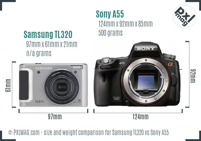 Samsung TL320 vs Sony A55 size comparison