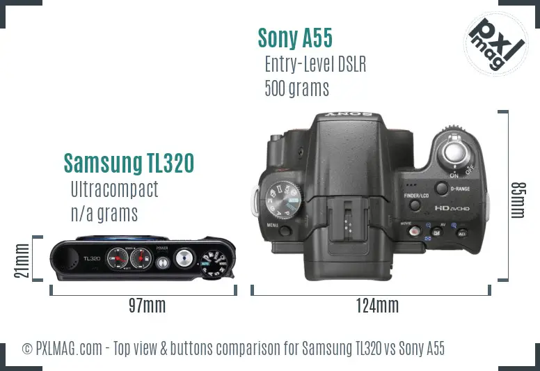 Samsung TL320 vs Sony A55 top view buttons comparison