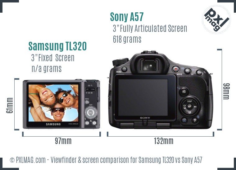 Samsung TL320 vs Sony A57 Screen and Viewfinder comparison