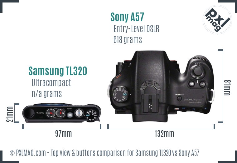 Samsung TL320 vs Sony A57 top view buttons comparison