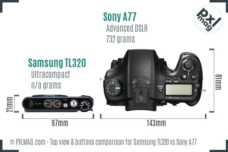 Samsung TL320 vs Sony A77 top view buttons comparison