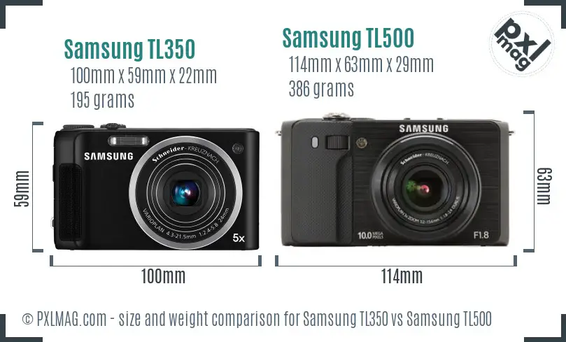 Samsung TL350 vs Samsung TL500 size comparison