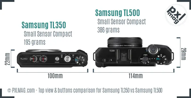Samsung TL350 vs Samsung TL500 top view buttons comparison