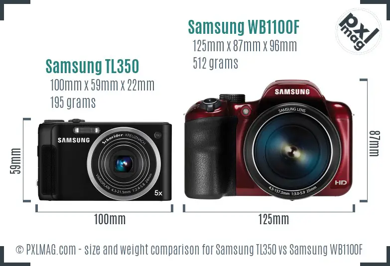 Samsung TL350 vs Samsung WB1100F size comparison