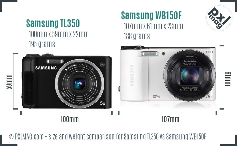 Samsung TL350 vs Samsung WB150F size comparison