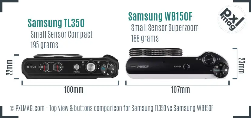 Samsung TL350 vs Samsung WB150F top view buttons comparison