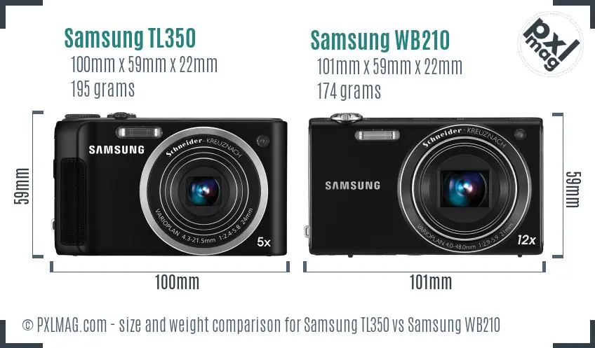 Samsung TL350 vs Samsung WB210 size comparison
