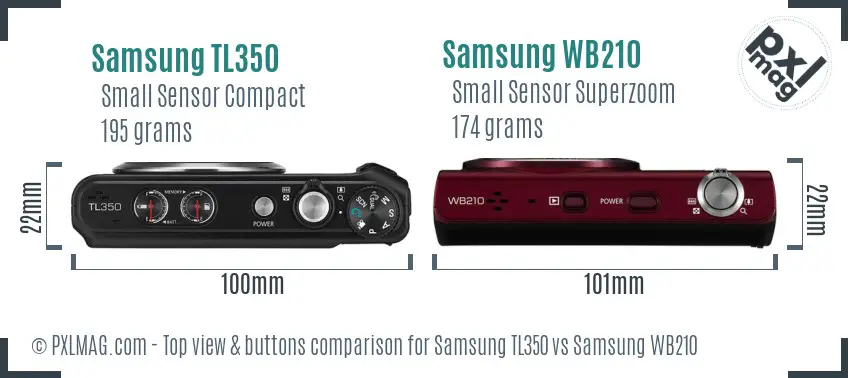 Samsung TL350 vs Samsung WB210 top view buttons comparison
