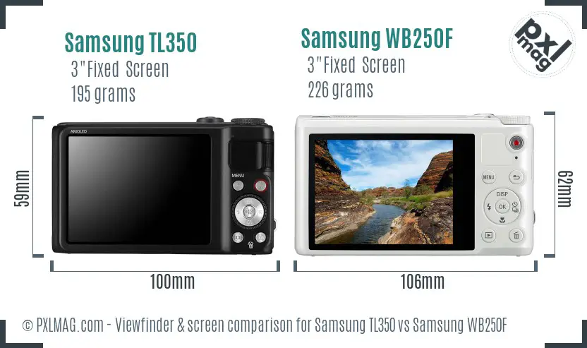 Samsung TL350 vs Samsung WB250F Screen and Viewfinder comparison