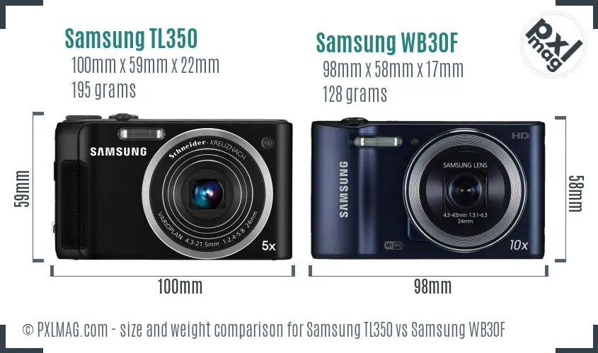 Samsung TL350 vs Samsung WB30F size comparison