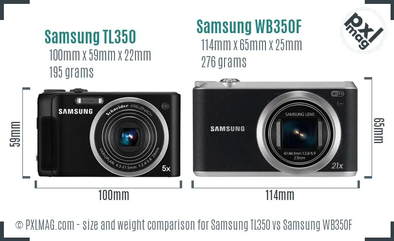 Samsung TL350 vs Samsung WB350F size comparison