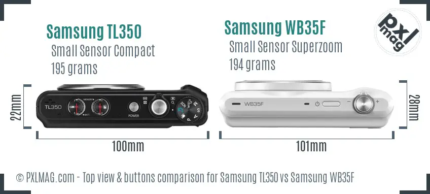 Samsung TL350 vs Samsung WB35F top view buttons comparison