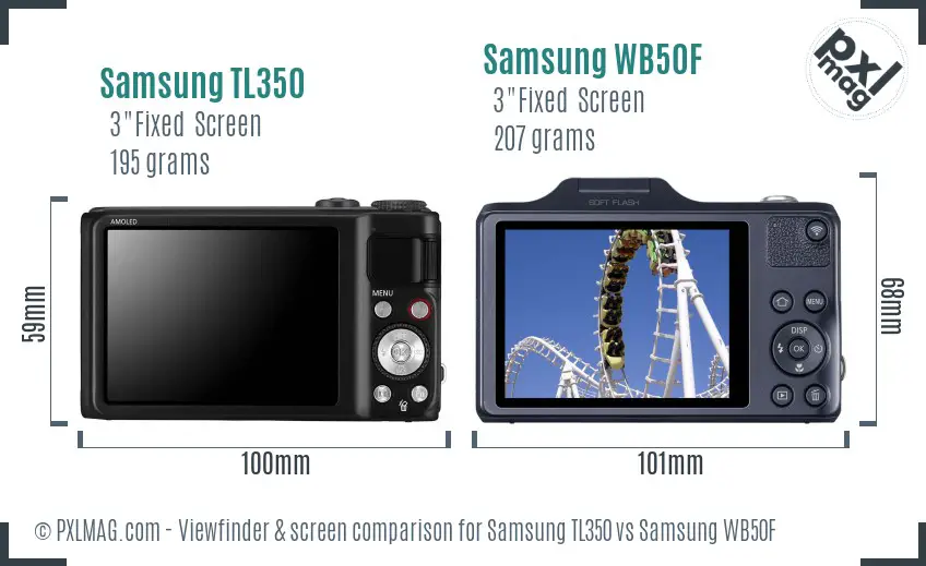Samsung TL350 vs Samsung WB50F Screen and Viewfinder comparison