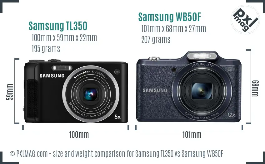 Samsung TL350 vs Samsung WB50F size comparison